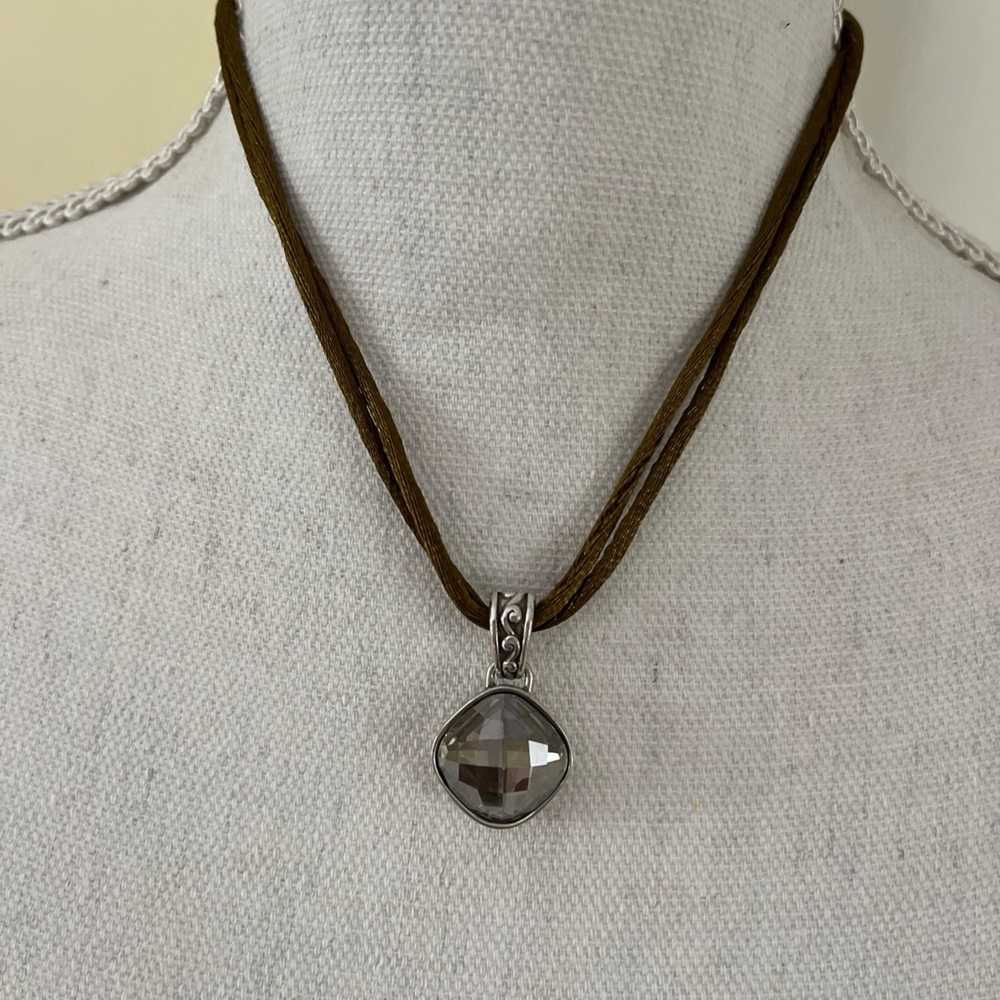Brighton Silver Pendant on Tan Cord Necklace